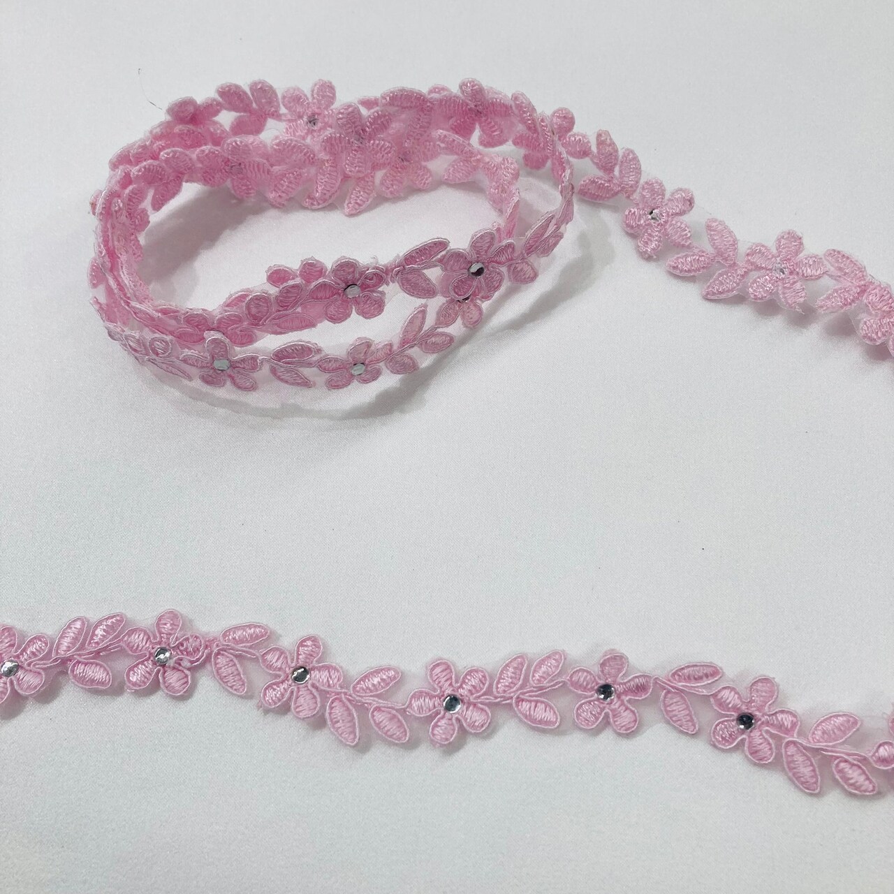 1 Yard Beaded Lace Trimming on Organza | 0.5" Wide | Decorative Beaded Trim for Bridal, Eveningwear & Dance Costumes